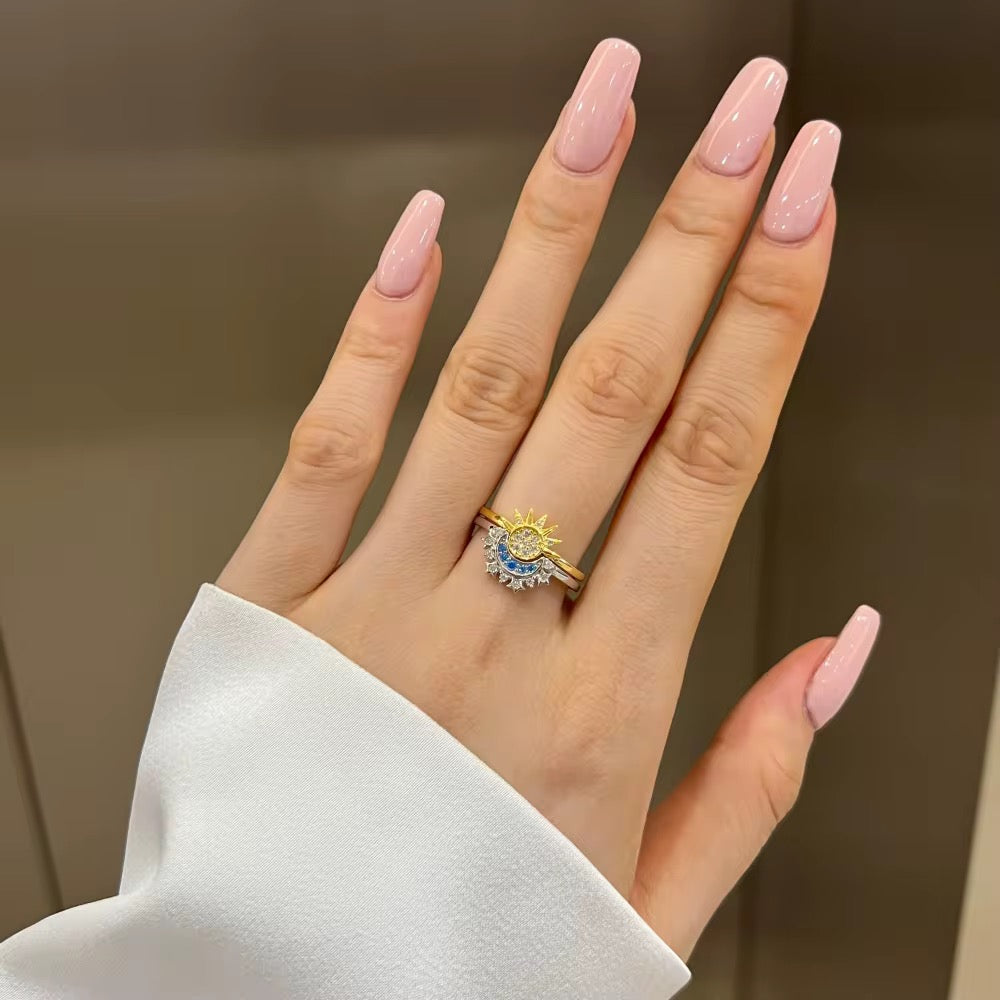 Dazzling Sun & Moon Friend Ring Set