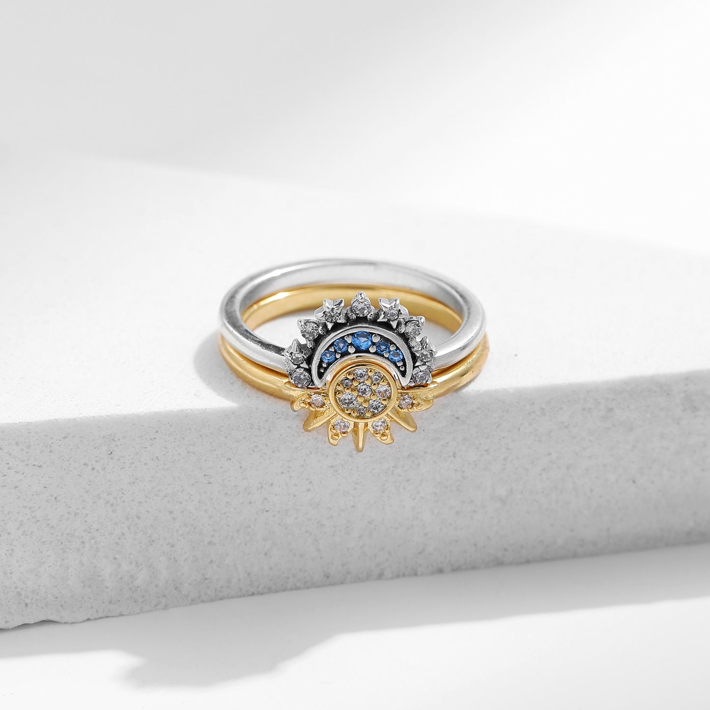 Dazzling Sun & Moon Friend Ring Set