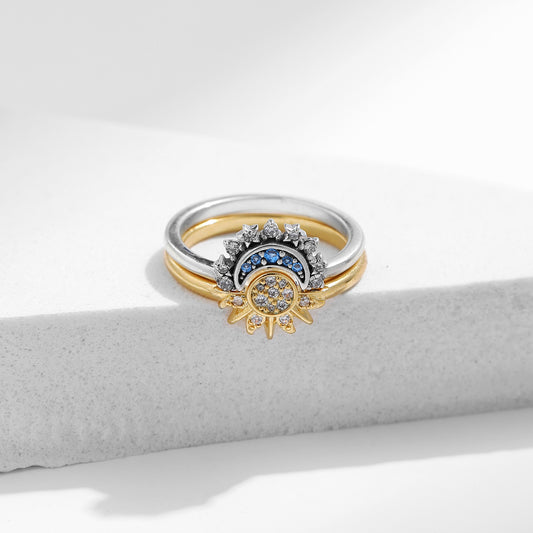 Dazzling Sun & Moon Friend Ring Set
